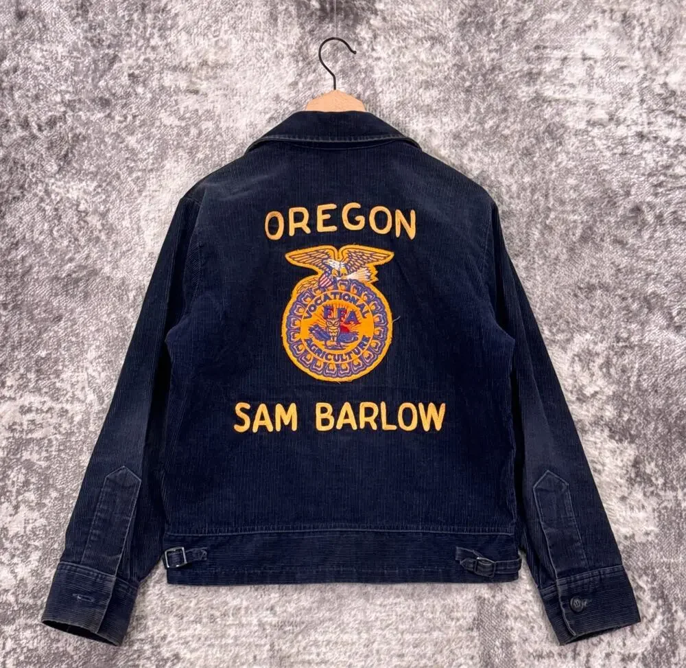 Vintage National FFA Jacket 38 Mens 80s Oregon Blue Corduroy Full Zip